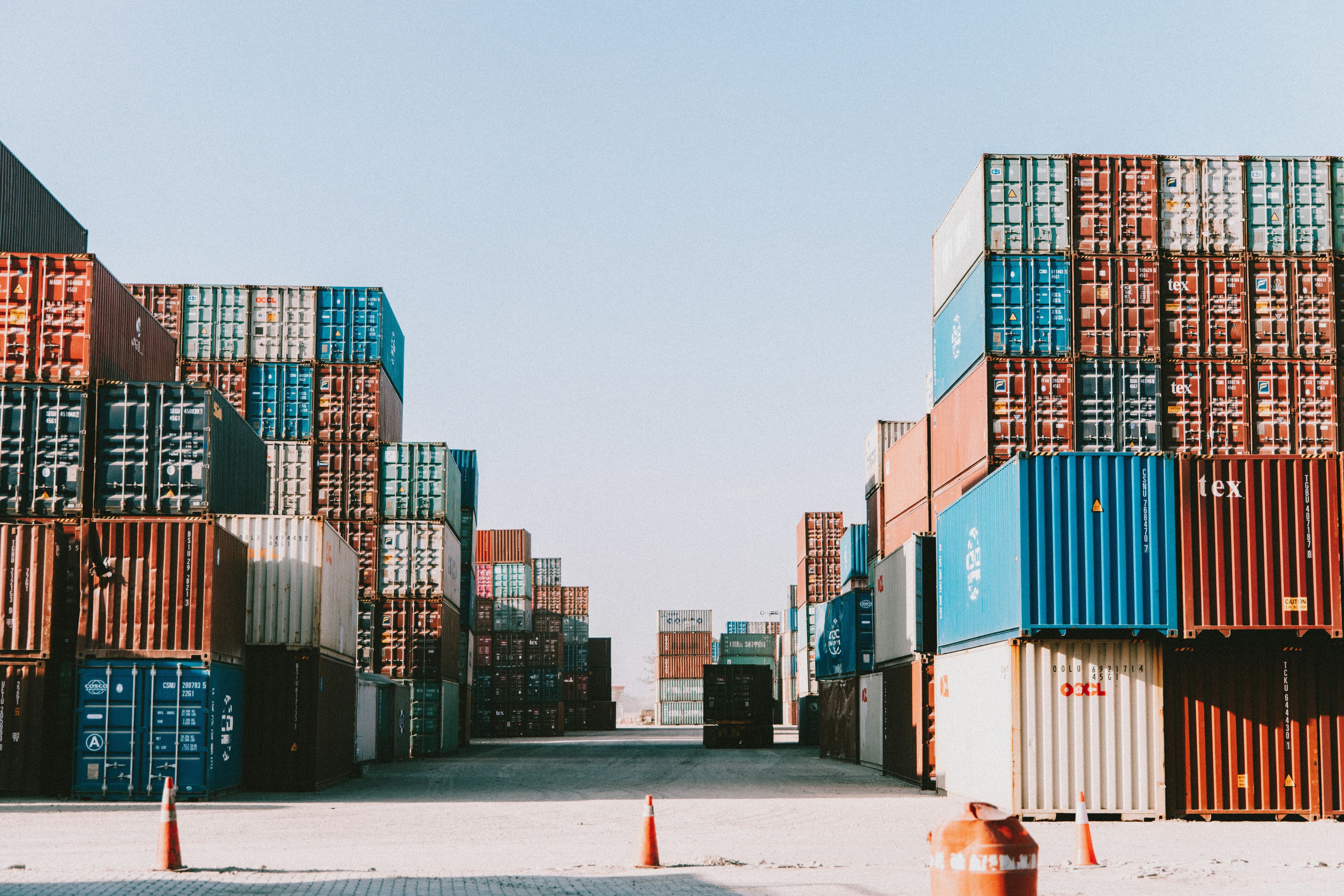 Containers on a cargo ship at sea